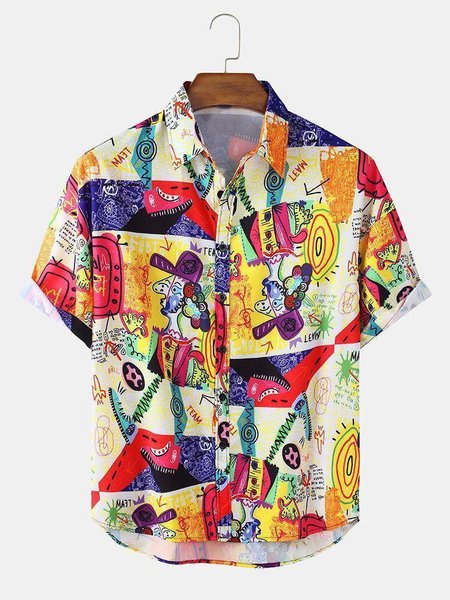 

Printed Shirt Collar Abstract Shirts & Tops, Yellow, Men's Floral shirt