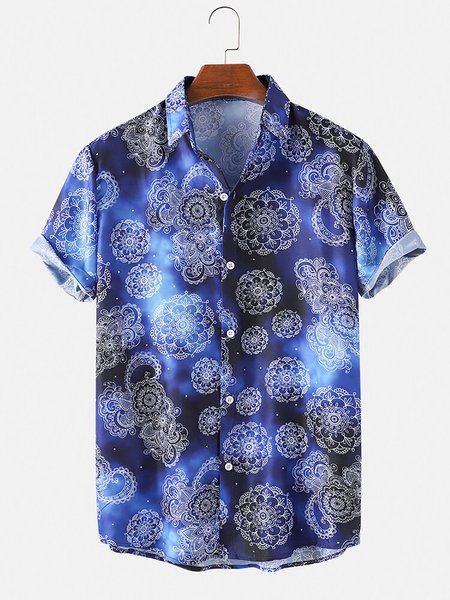 

Men's Shirt Collar Printed Shirts, Blue, Men's Floral shirt
