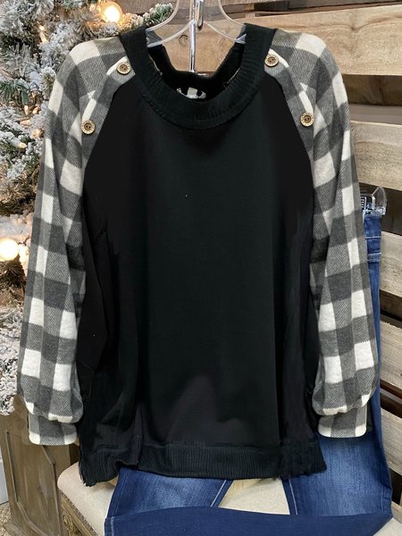 

Cotton Casual Long Sleeve Tops, Black-grey, Email discount