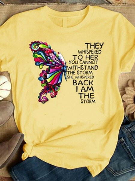 

JFN Crew Neck Casual T-Shirt/Tee, Yellow, Tops
