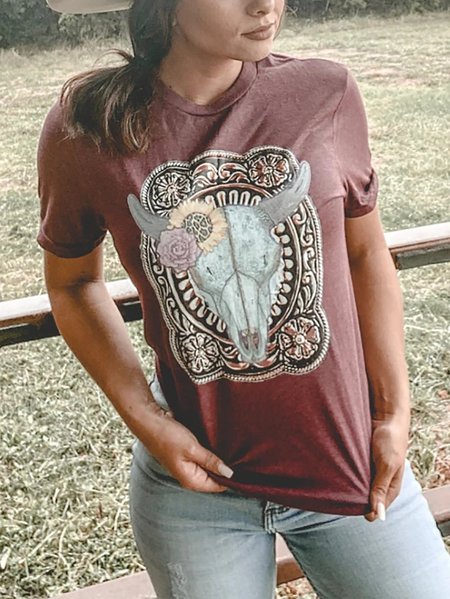 

Short Sleeve Vintage Animal T-shirt, As picture, Tops