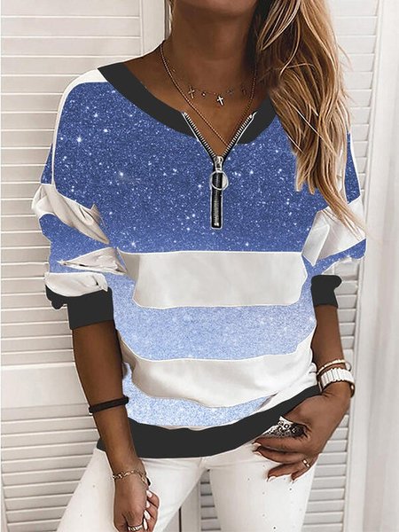 

Color Block Sequin V Neck Long Sleeve SweatShirt Pullover, Blue, Sweatshirts & Hoodies