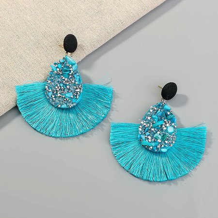 

Bohemian holiday style drop fan-shaped diamond earrings Alloy Plain Earrings, Blue, Accessories