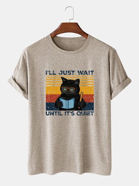 

Cartoon Printed Simple Men's Fashion Print Tee, Light khaki, T-shirt