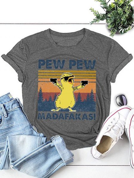 

Cotton Crew Neck Casual T-shirt, Gray, Tees & T-shirts
