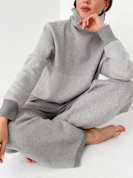 

Nuovo Donna Chic Vintage Casuale Confortevole Dolcevita Dritto Suits, Grigio, Suit