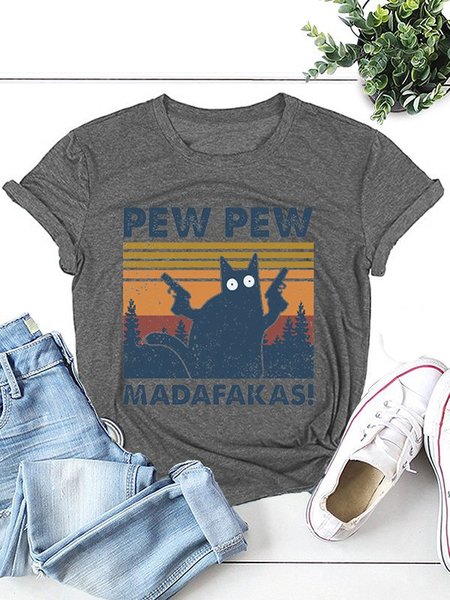 

Crew Neck Cotton Casual T-shirt, Gray, Tees & T-shirts