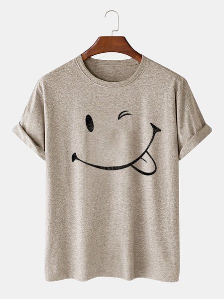 

Vintage Printed Crew Neck Men's Fashion Print Tee, Light khaki, T-shirt