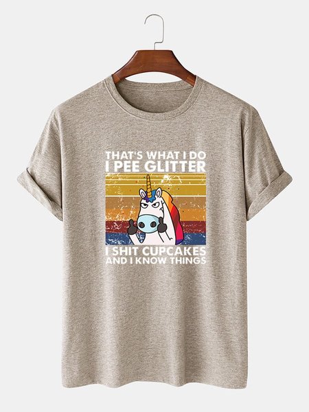 

Cotton-Blend Crew Neck Vintage Men's Fashion Print Tee, Light khaki, T-shirts