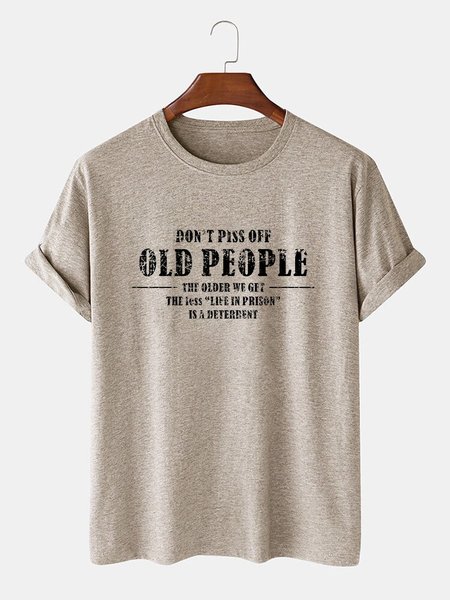 

Cotton-Blend Vintage Printed Men's Fashion Print Tee, Light khaki, T-shirts