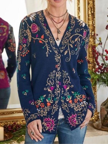 

Long Sleeve Cotton Casual Knit coat, As picture, Cardigans
