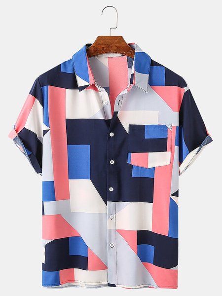 Men's Printed Geometric Shirts, Pink, Men's Floral shirt