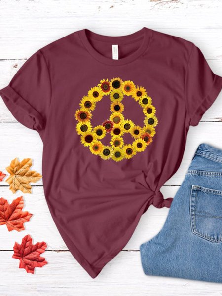 

Cotton-Blend Crew Neck Casual Shirts & Tops, Wine red, T-Shirts