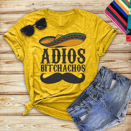 

Cotton Casual Crew Neck T-shirt, Yellow, Tops