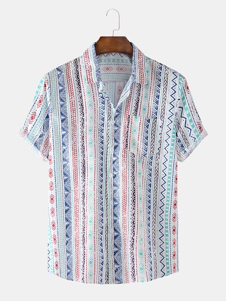 

Men's Printed Shirt Collar Tribal Shirts, Blue, Men's Floral shirt