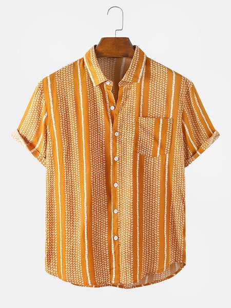 

Men's Printed Striped Shirt Collar Shirts, Yellow, Men's Floral shirt