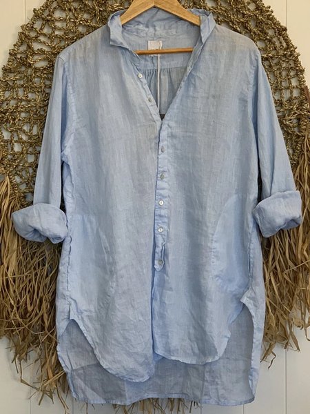 

Shirt Collar Shift Casual Blouse, Blue, Tops