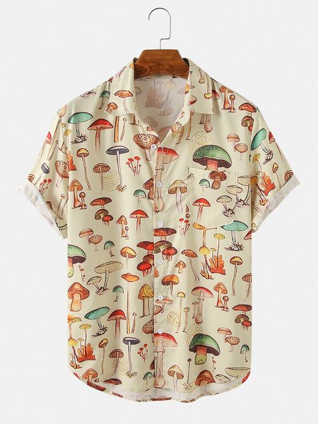 

Men's Vintage Printed Cartoon Shirts, Yellow, Men's Floral shirt