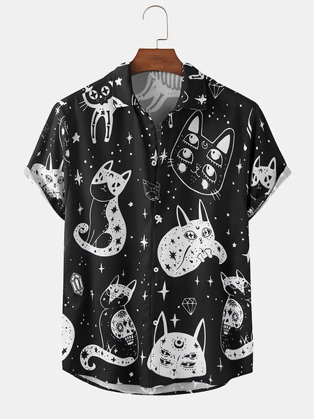 

Men's Vintage Shirt Collar Printed Shirts, Black, Shirts ＆ Blouse