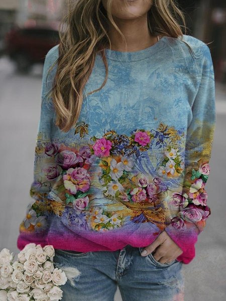 

Vintage Fiore La Pittura Stampare Felpa, T-Shirts