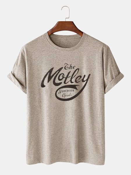 

Cotton-Blend Simple Graffiti Tee Shirts & Tops, Light khaki, Men's Clothing