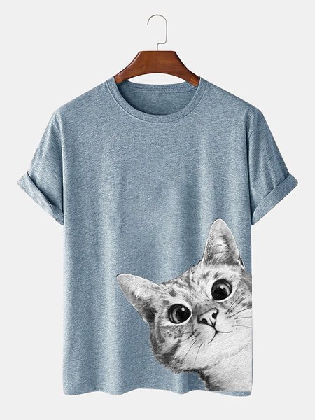 

Cotton-Blend Holiday Crew Neck Men's Fashion Print Tee, Light blue, Men's t-shirts