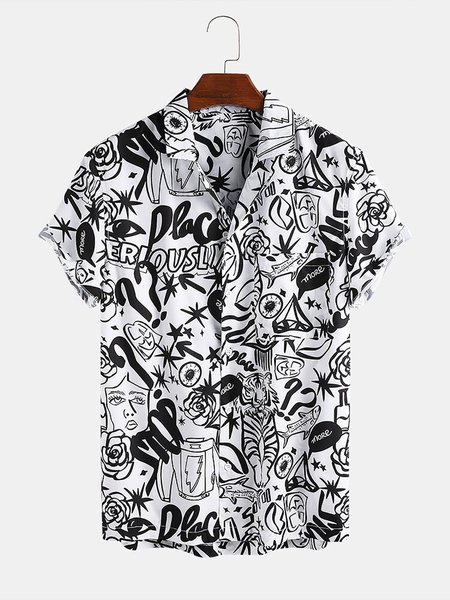 

Men's Printed Shirt Collar Casual Shirts, Black, Men's Floral shirt