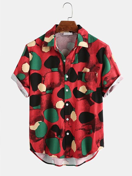 

Men's Printed Shirt Collar Basic Shirts, Red, Shirts ＆ Blouse