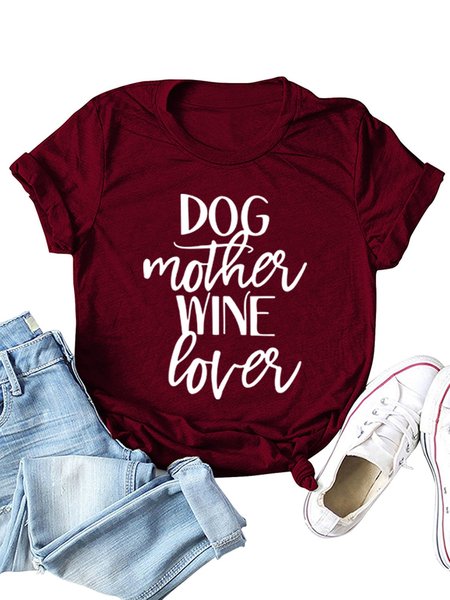 

Casual Crew Neck Cotton-Blend T-shirt, Wine red, Tees & T-shirts