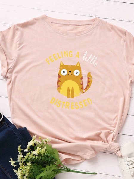 

Cotton Casual Short Sleeve T-Shirts, Light pink, T-shirts