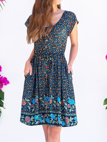 

Floral-Print Holiday Floral Folklore Navy Dress, Navy blue, Floral Dresses