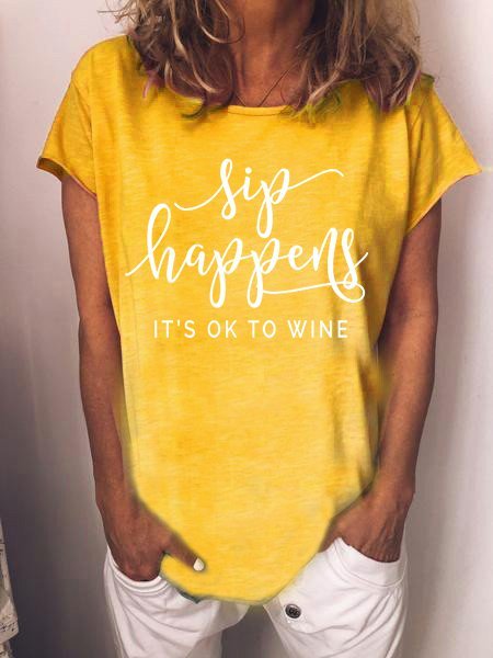 

Sip Happens Its Ok To Wine Sweatshirt, Yellow, T-shirts