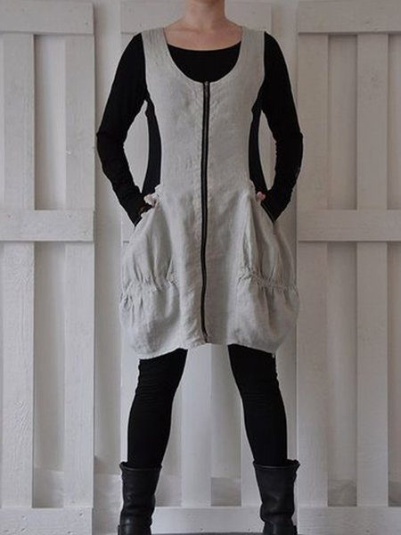

Cotton-Blend Sleeveless Weaving Dress, Gray, Mini Dresses