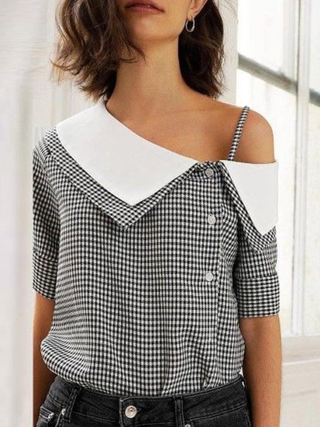 

Camicie Casuale Colore-block a quadri, Bianco-nero, Blouses & Shirts
