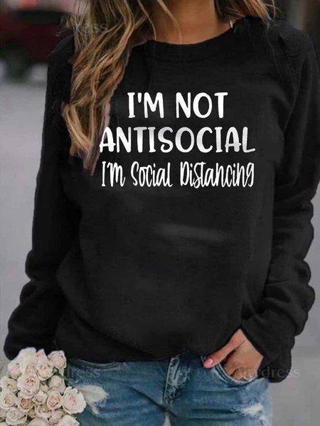

Social Distance Graphic Round Neck Casual Loose Sweatshirt, Black, Hoodies&Sweatshirts