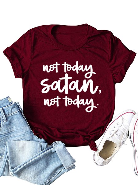 

Short Sleeve Crew Neck Cotton T-shirt, Wine red, Tops