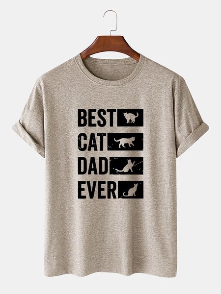 

Printed Casual Crew Neck Tee Shirts & Tops, Light khaki, T-shirts