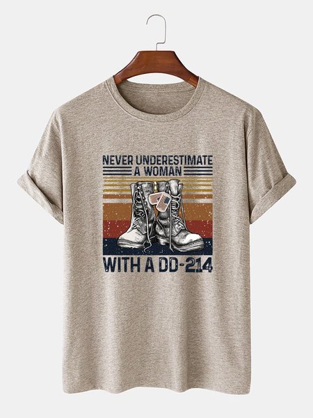 

Simple Letter Cotton-Blend Tee T-shirt, Light khaki, T-shirts