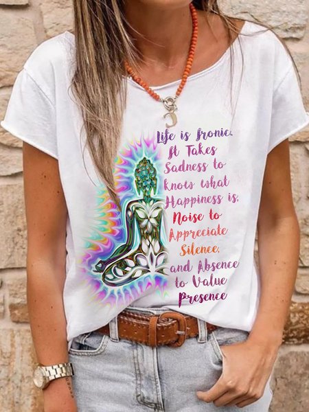 

Stampato Floreale Casuale Maniche Corte Camicie & Top, Bianco, T-Shirts