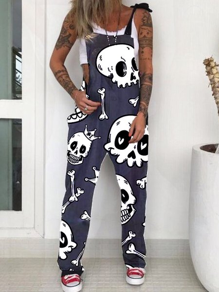 

Cotton-Blend Sleeveless Pants, Blue, Bottoms