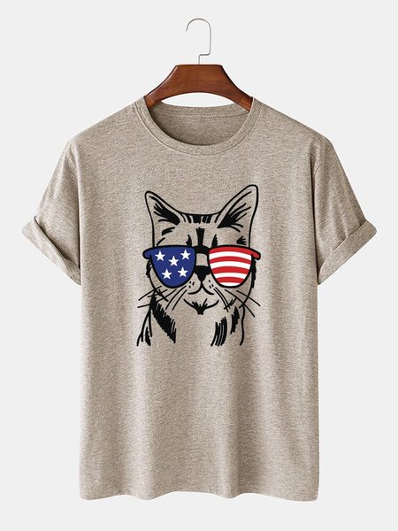 

Cotton-Blend Animal Crew Neck Tee T-shirt, Light khaki, T-shirts