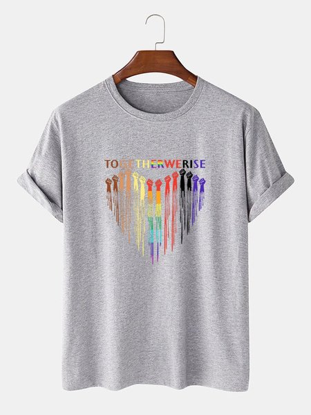 

Simple Cotton-Blend Printed Tee Shirts & Tops, Gray, T-shirt