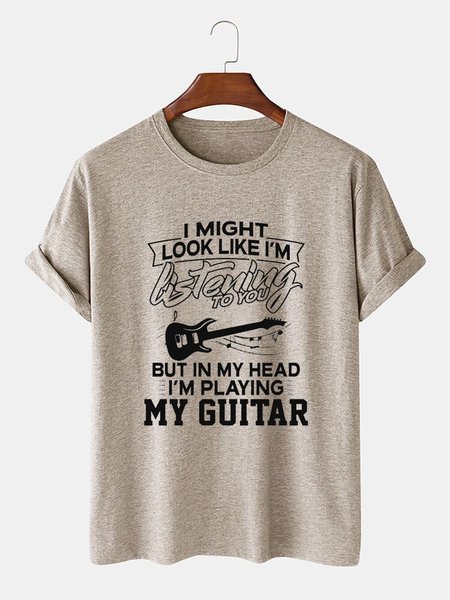 

Printed Casual Crew Neck Tee T-shirt, Light khaki, Men's t-shirts