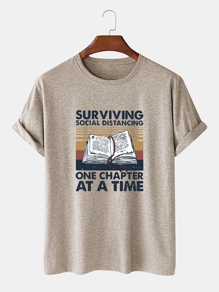 

Crew Neck Cartoon Printed Tee T-shirt, Light khaki, Men's t-shirts