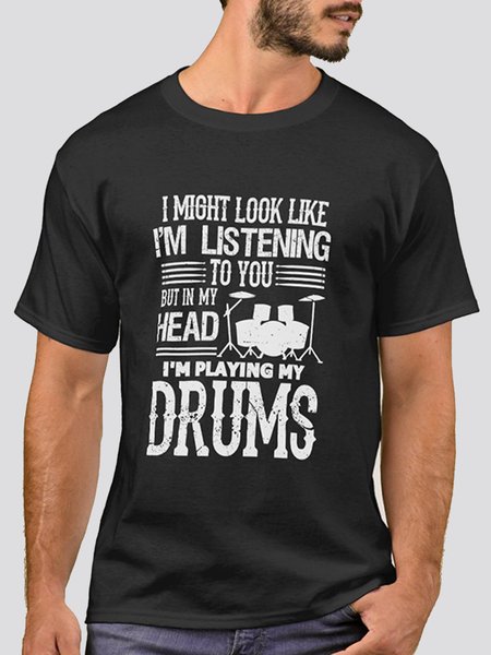 

Cartoon Crew Neck Printed Tee Shirts & Tops, Black, Men's Clothing