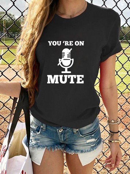

You are silent letter print basic T-shirt Shift Casual Color-Block Letter Tops, Black, Tees & T-shirts