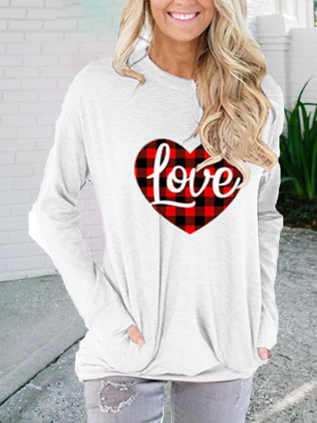 Crew Neck Cotton Casual Floral-Print Shirts & Tops, White, Hoodies&Sweatshirts