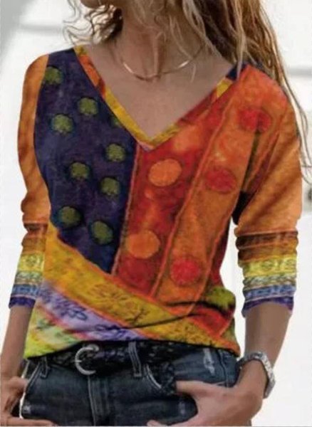 

Casual Shift V Neck Tops, Yellow, Long sleeve tops