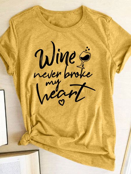 Short Sleeve Casual Letter T-shirt, Yellow, Printed T-shirts