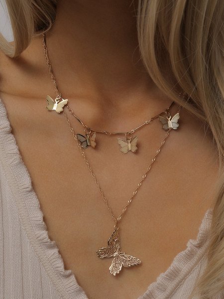 

Plain alloy necklace butterfly pendant necklace, Golden, Necklaces